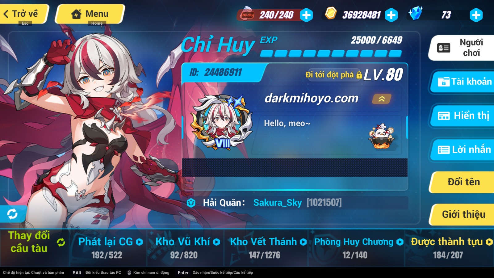 Cung cấp acc Honkai Impact 3 giá rẻ ID 19646
