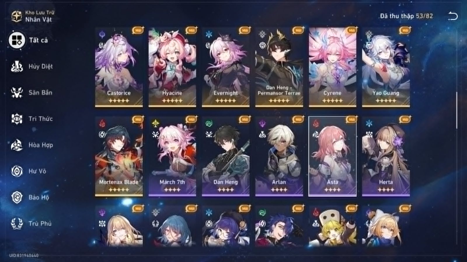 Cung cấp acc Honkai Star Rail giá rẻ ID 19395